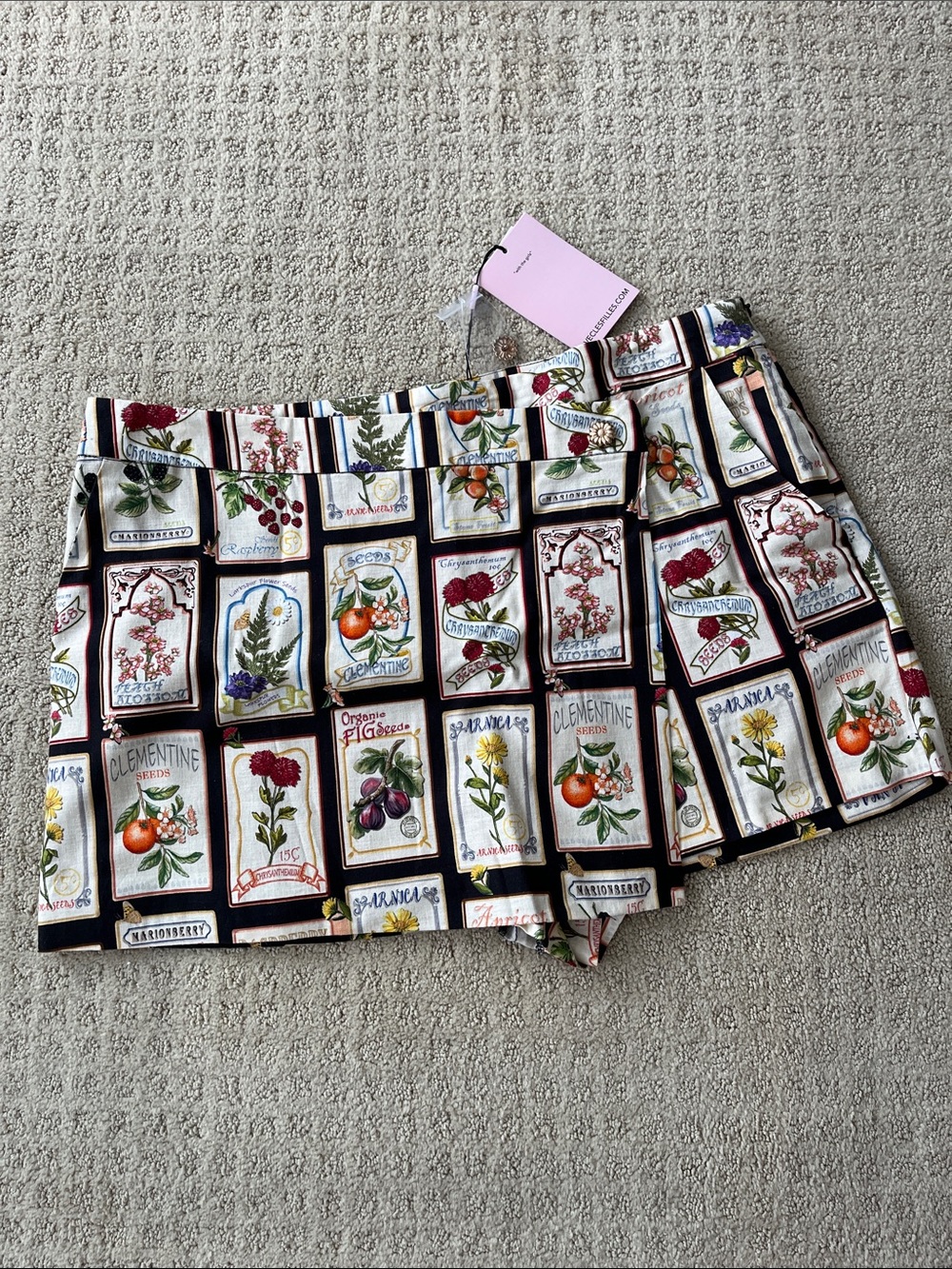 Avec Les Filles Black Botanical Patchwork Skort with Fruit & Floral Panels